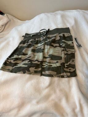 lei Olive & Tan Camo Drawstring Mini Skirt
